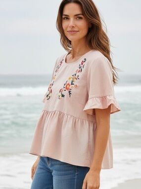 Floral Embroidered Babydoll Top